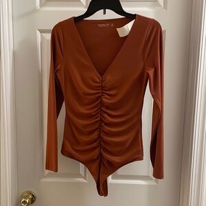 Ruched Brown Long Sleeve Bodysuit